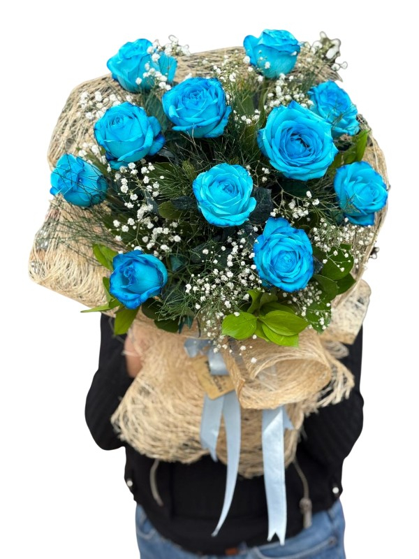 11 Adet İthal Mavi Gül Buketi