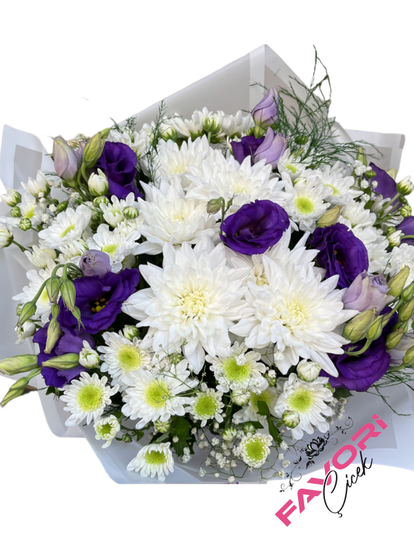 Mor Beyaz Çiçek Buketi