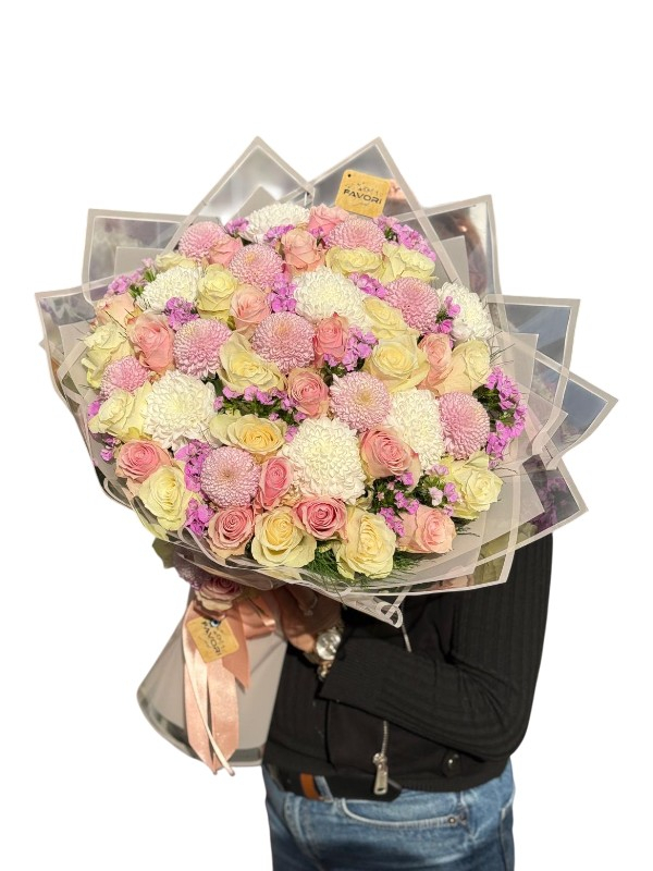 Pembe & Beyaz Gül ve Anastasia Buketi