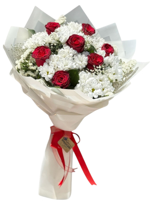 Kırmızı Gül ve Beyaz Papatya Buketi